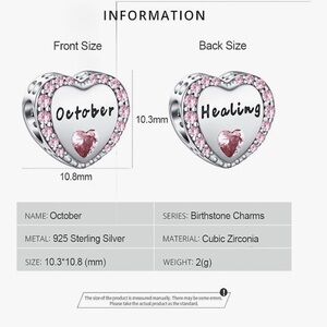 Sterling Silver October Birthstone Heart Charm